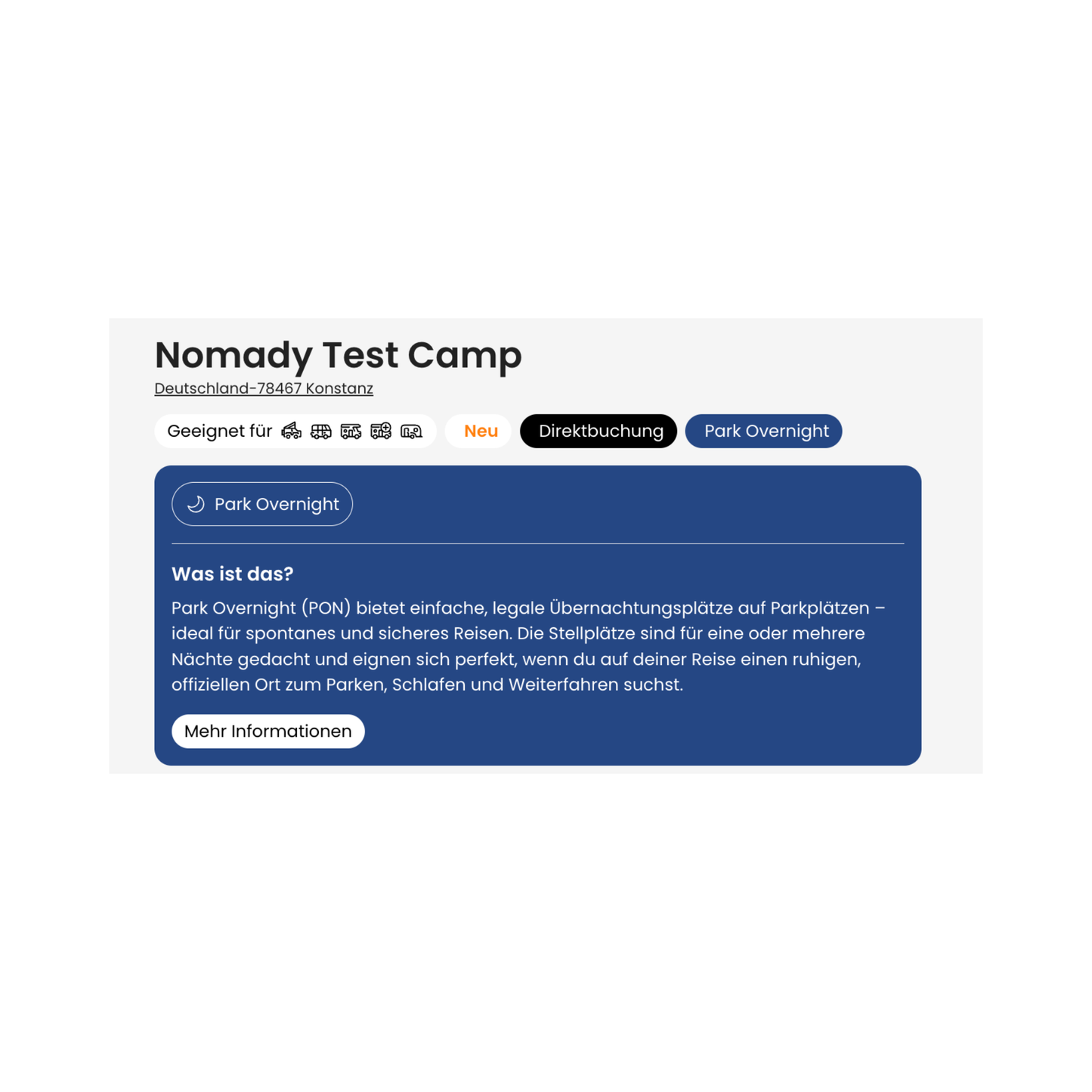 Park Overnight Stellplatz Schild